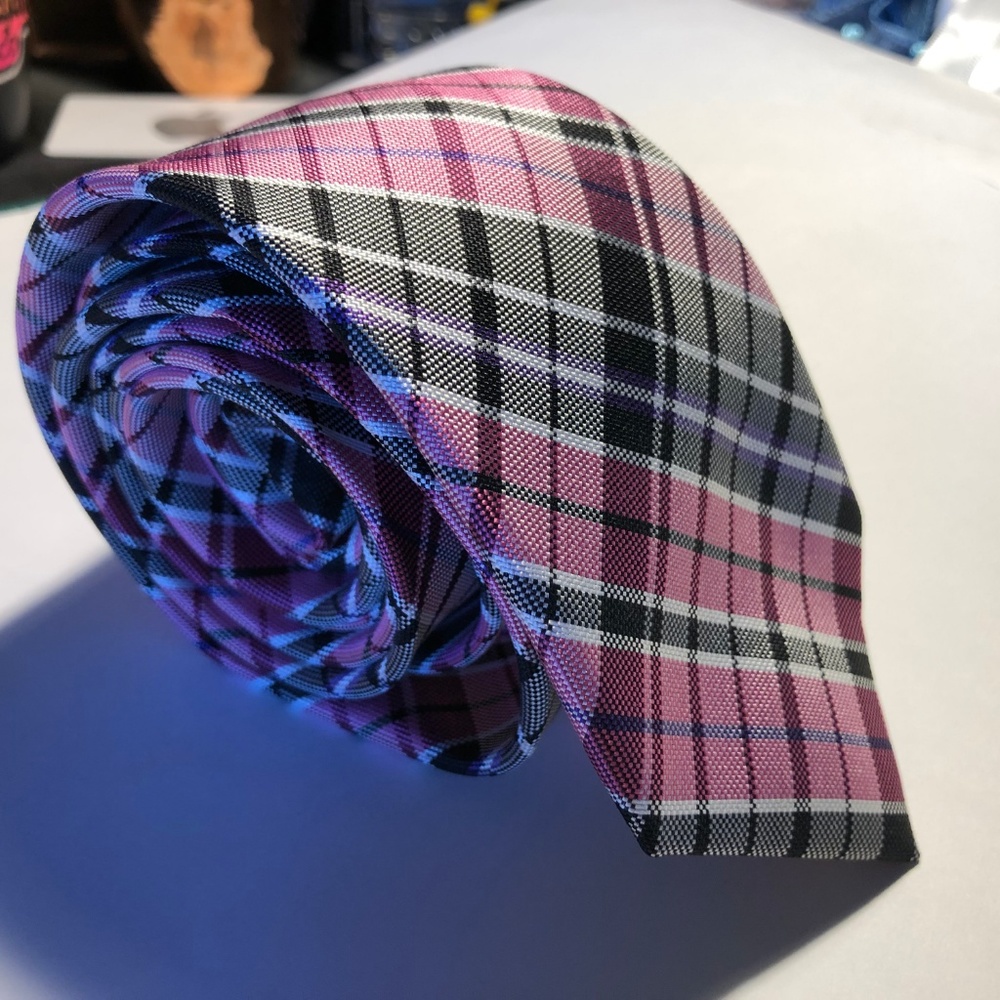 Ben Sherman Pink/Black/Purple Slim Plaid Tie